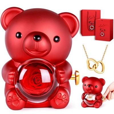 Cute Teddy Bear with Preserved Rose, Double-Heart Necklace, Musical - Serves ...