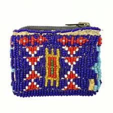 Antique Native American Collectible Cobalt Blue Glass Seed Beads Coin Purse