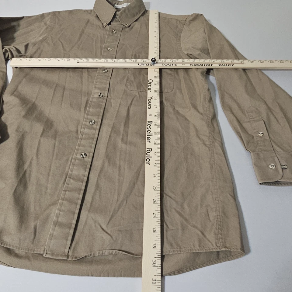 Vintage EAGLE SHIRTMAKER Tan DRESS BUTTON L SHIRT 15 32/33 MADE IN USA Khaki EUC - Image 4 of 4