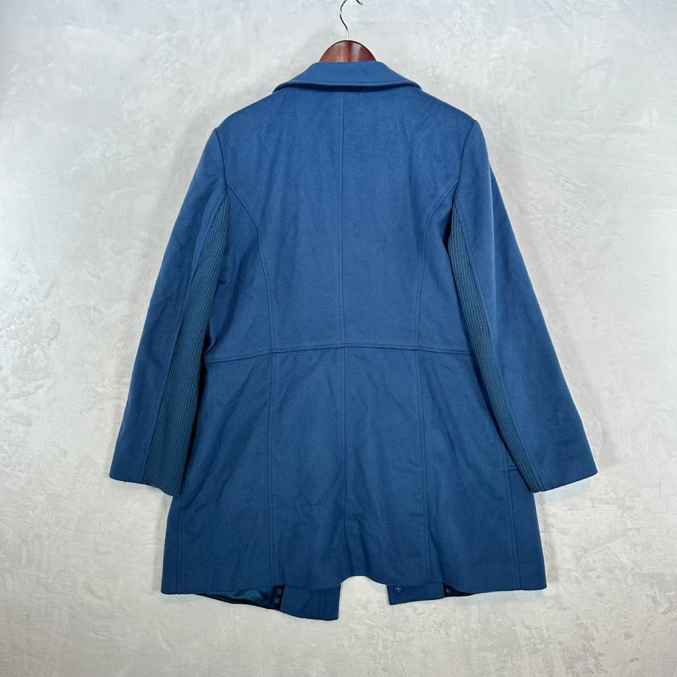 Ann Taylor Coat Womens XL Blue Wool Blend Zip Front Rib Panel Lined Pockets - Image 3 of 4
