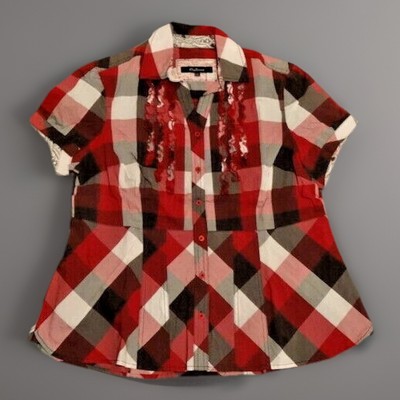 One Touch Damen kurzarm Bluse Weinrot Weiß Kariert Gr. 42