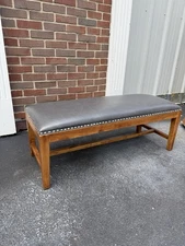 Cushion Dining Bench 41x16 15”T Wood Frame Faux Leather Upholstery Gray Entryway