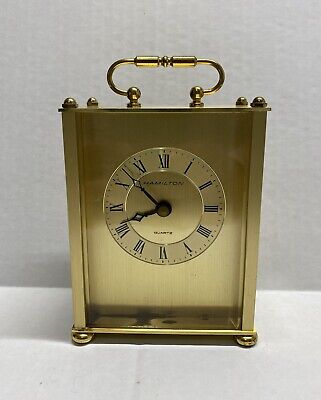 Vintage Hamilton Quartz Clock Gold Metal Made in West Vintage Hamilton Quartz Clock Gold Metal Made in West