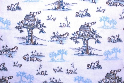 BTY*TREEHOUSE ANIMALS RACCOON/SQUIRREL/BIRD ON LT BLUE FLEECE FABRIC 1 YD 60X36''