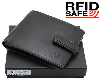  Herren RFID-BLOCKIERUNG Premium Qualität Echtleder Faltbar Geldbörse Reißverschluss Tasche 840-SCHWARZ