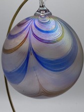 Vines Studio Art Glass Ornament Hand Blown Round Multicolor Swirl Ball Ornament