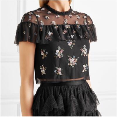 Needle & Thread Womens Embellished Tulle Mesh Crop Top 4US