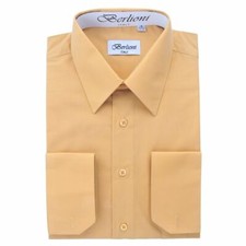 BERLIONI ITALY MEN'S DRESS SHIRT FRENCH CONVERTIBLE CUFF DRESS SHIRT LIGHT KHAKI