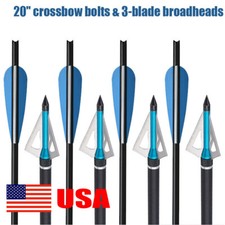 12Pcs 20" Carbon Crossbow Bolts Arrows Half Moon Nocks 8.8mm OD /OR Broadheads
