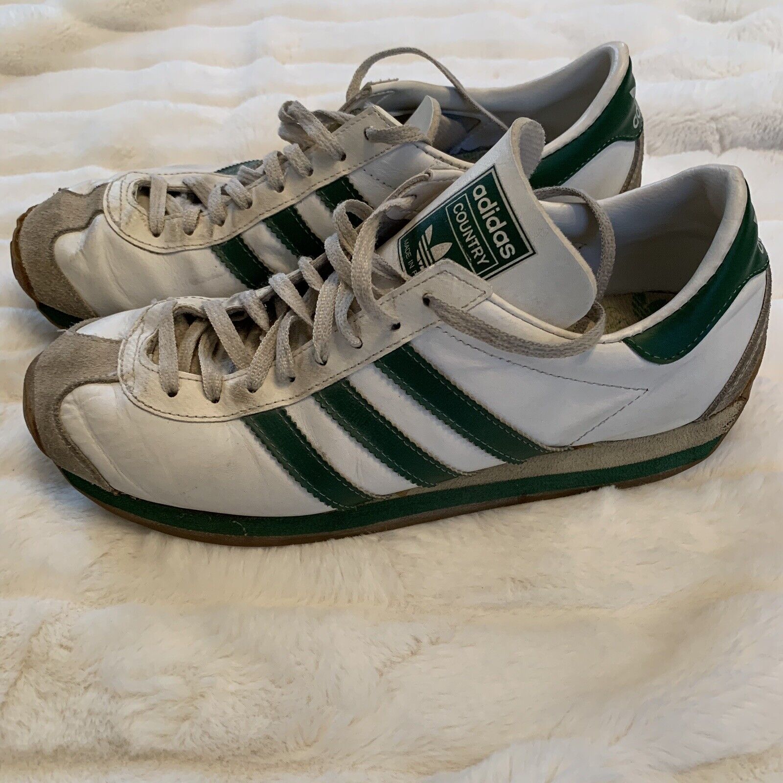 Very Rare Vintage Adidas Country Made France Size 7 Green White Leather EUC | eBay