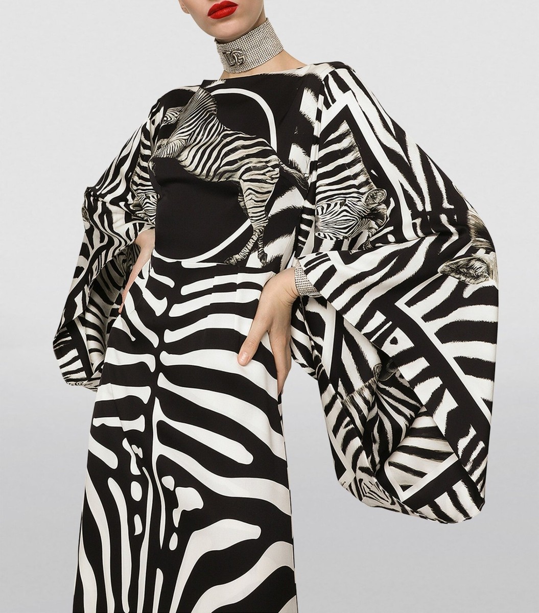 DOLCE & GABBANA Zebra-Print Charmeuse Midi Dress Size:36/0 DOLCE & GABBANA Zebra-Print Charmeuse Midi Dress Size:36/0