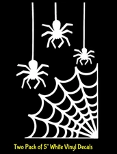 Spiders dropping Down & Web Two 5" White Vinyl Decals Car Truck Camper Windows