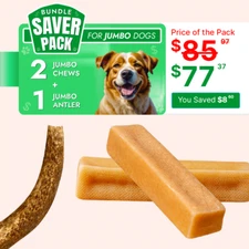 Natural Antler Jumbo Dog Chew Pack - 2 Yak cheese chews + 1  Elk Antlers