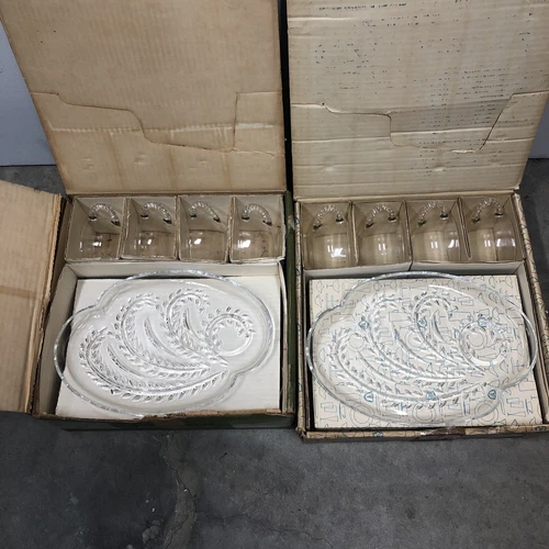 2 Vintage 1950's Homestead Snack Sets Federal Glass 4 Cups & 4 Plates Per Box