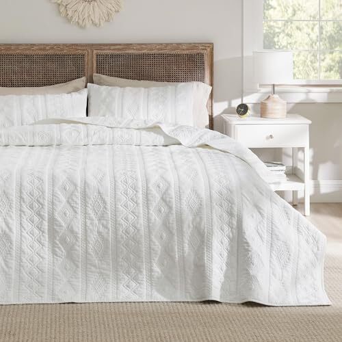 100% Cotton Quilt Set, Lightweight Bedspread, Cozy White Queen 01 - White - Bild 1 von 7