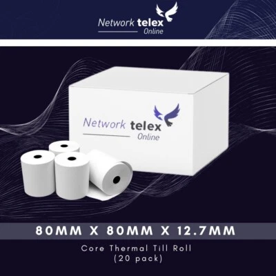 NETWORK TELEX 80 80 Thermal Receipt Paper Till Roll Compatible With Epos Terminals 20 ROLLS