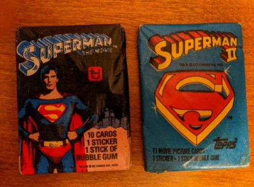 1978 Superman the Movie Unopened Topps Wax Pack + Superman II Wax Pack - Foto 1 di 5