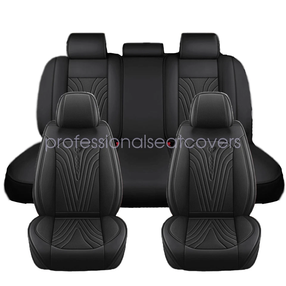 5Seats For 2009-2019 Cadillac CTS Driver & Passenger Leather Seat Cover Black - Imagem 3 de 4