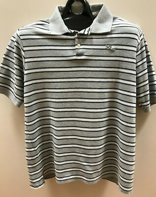 Vintage Roca Wear Polo Mens Shirt Short Sleeve XL Gray Striped Oversized Retro