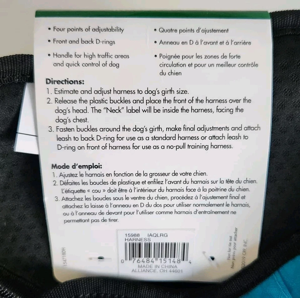 Arnés ajustable para perros Coastal Inspire con asa grande Aqua nuevo con etiquetas Foto 4 de 4