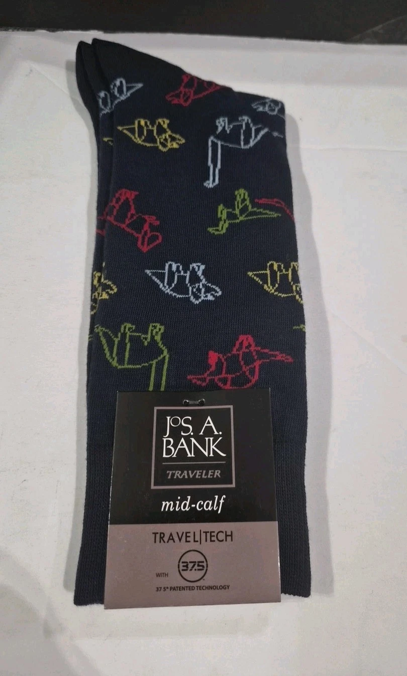 JOS. A BANK. One Pair of Navy Dinosaur Socks Mid Calf Mens Size 8-12 New