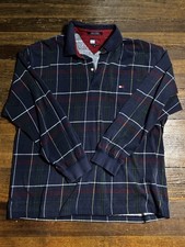 Vintage Tommy Jeans Hilfiger Blue Long Sleeve Polo Shirt Logo Flag XXL 2XL