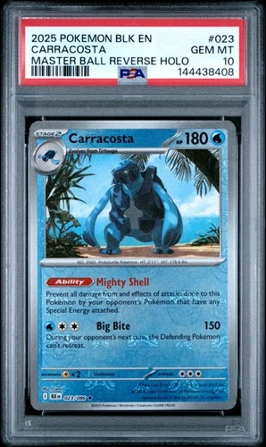 2025 POKEMON BLK EN-BLACK BOLT MASTER BALL REVERSE HOLO #023 CARRACOSTA PSA 10