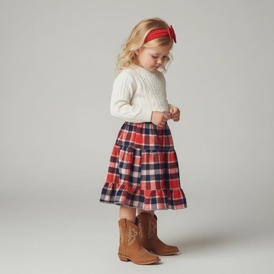 Skirt Flannel Girls 2/3 Midi Plaid Blue & Orange Western Cozy Mom and Pop's Kids