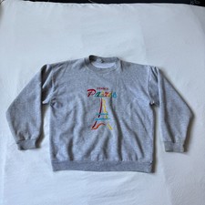 Vtg 90s Paris France Eiffel Tower Embroidered Sweatshirt Grey Crewneck Tourist