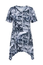 MIAMODA Damen große Größen T Shirt A Linie Alloverdruck Zipfelsaum 850088