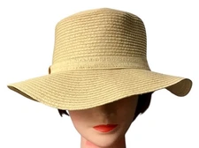A New Day Floppy Brim Straw Look Paper Hat Small Medium Natural Beige EUC