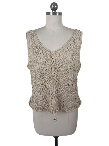 Sigrid Olsen Y2K Crochet Top Womens XL Hand Knit Ivory Sleeveless Cottage Boho
