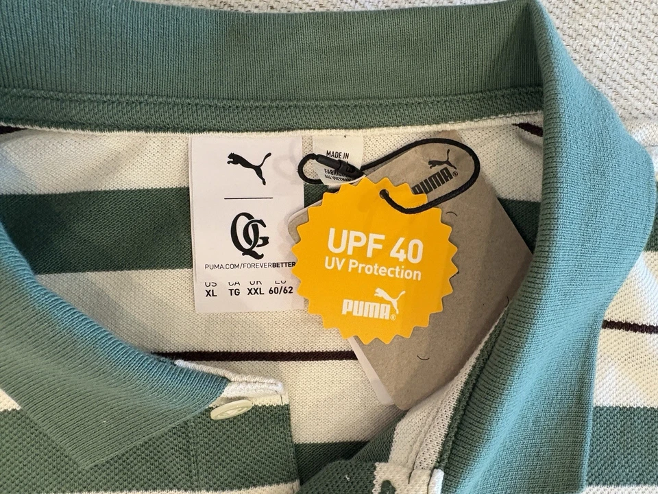 🔥New Puma x Quiet Golf Pique Stripe Polo White/Forest Men's XL ⛳⛳⛳ - Image 4 of 4