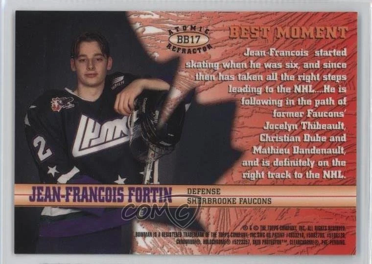 1997-98 Bowman CHL Bowman's Best Atomic Refractor Jean-Francois Fortin #BB17 - Image 2 of 2