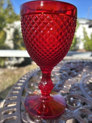 Ivima Diamond cut Vista Alegre Ruby Red Wine Glass Water Goblet 6''~