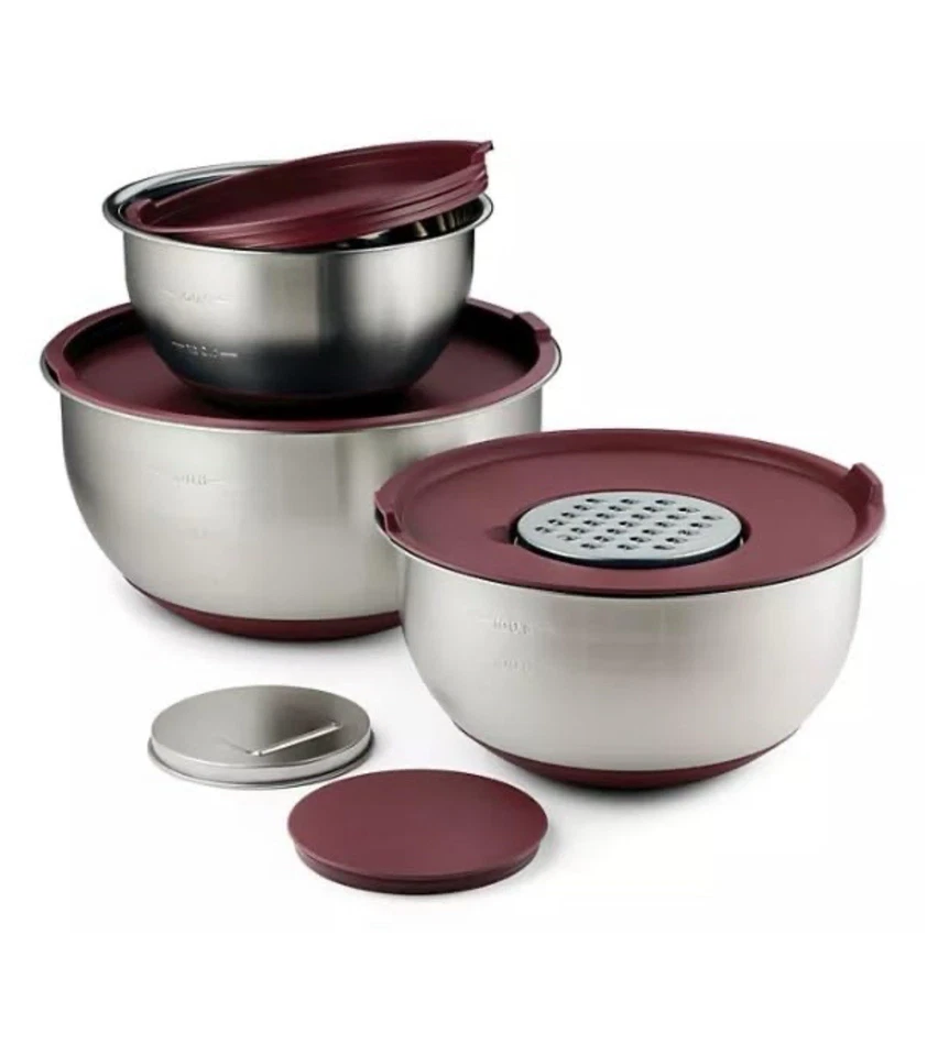 Tramontina Mezclador Acero Inoxidable 8 Piezas y Rallador Juego con Tapas Granate Foto 2 de 4