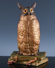 V.RARE c1900 FRANZ BERGMAN AUSTRIA COLD PAINTED BRONZE MECHANICAL OWL FIGURE N/R