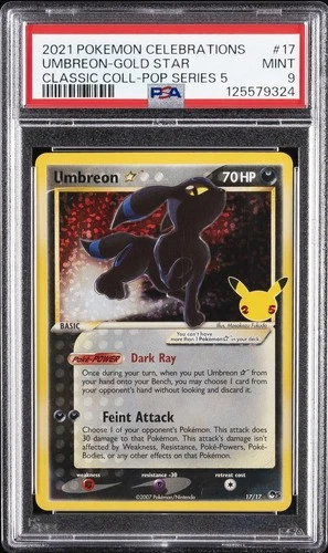2021 POKEMON CELEBRATIONS CLASSIC COLLECTION #17 UMBREON-GOLD STAR PSA 9