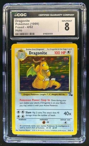 1999 Pokemon Fossil Dragonite #4/62 CGC 8