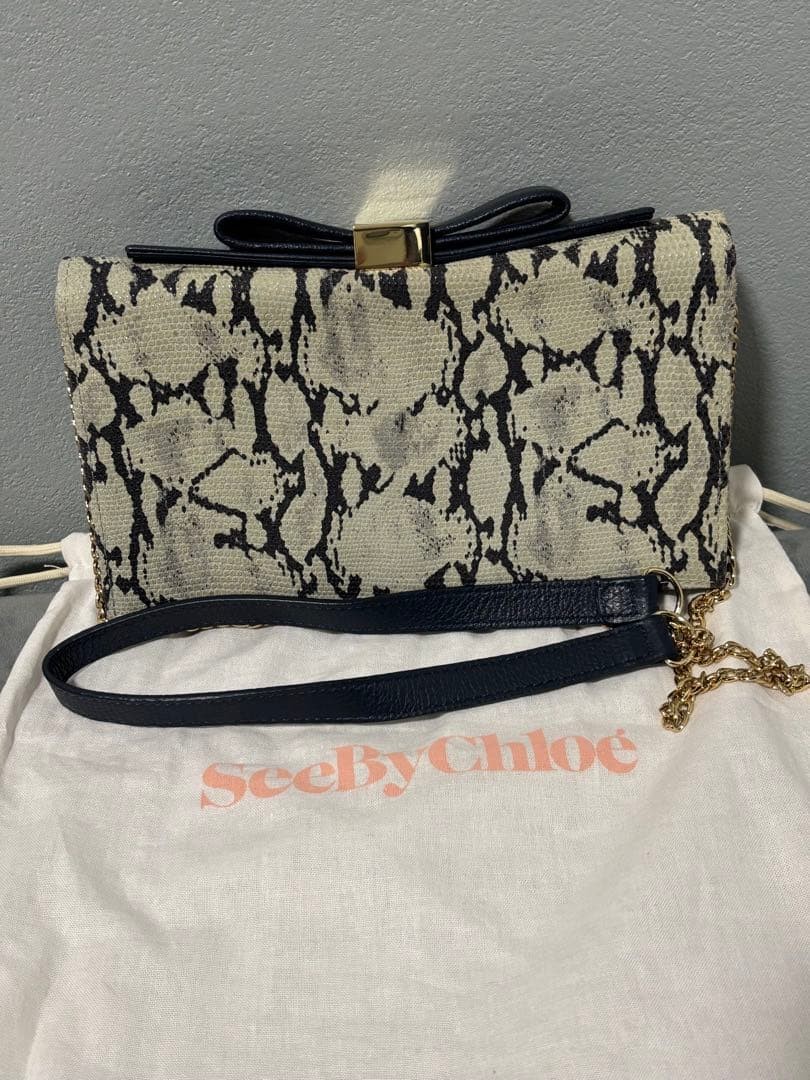 See by Chloe Shoulder Bag Python Leather Beige Na… - image 2