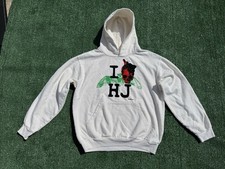 Rare Hard Jewelry I Heart HJ Red Skull Wings Graphic Hoodie Size Large USA Made