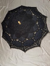 Black lacy Parasol umbrella 32 handle 26.5