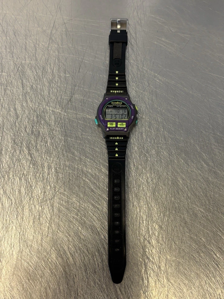 Rare TIMEX 1st generation Ironman Triathlon Watch purple/neon green. Vintage  - Image 2 of 4