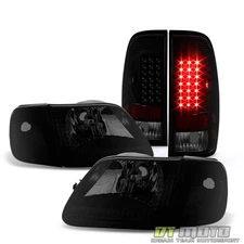 Black Smoked 1997-2003 Ford F150 Headlights +LED Tail Lights Lamps Left+Right