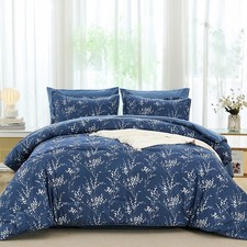 Navy Comforter Set Queen, 7 Piece Navy Blue Bed in a Bag Bedding Sets Queen S...