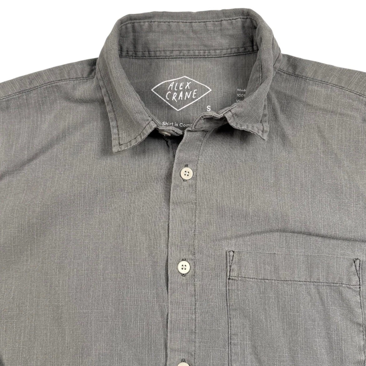 Alex Crane Button Up Shirt Mens Small Gray Organic Cotton Long Sleeve Portugal