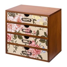 4-Drawer Vintage Desk Organizer with Jacobean Pattern Pastel Flowers Curio Dr...