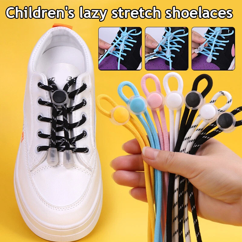 Kids Elastic Shoe Laces No Tie Round Rubber Bands Shoelaces Trainers Sport  Shoes