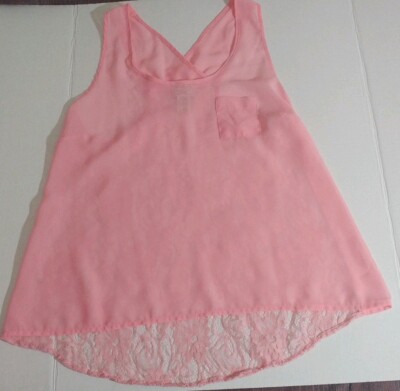 Eyelash Couture Women's Sheer Tank Top Lace Racer Back Size Small, Pink 