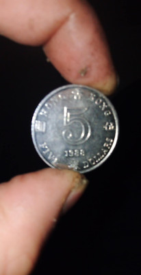 RARE 1988 HONG-KONG 2nd QUEEN ELIZABETH 5 DOLLAR Coin  Ø27mm(+FREE1 coin) #28599
